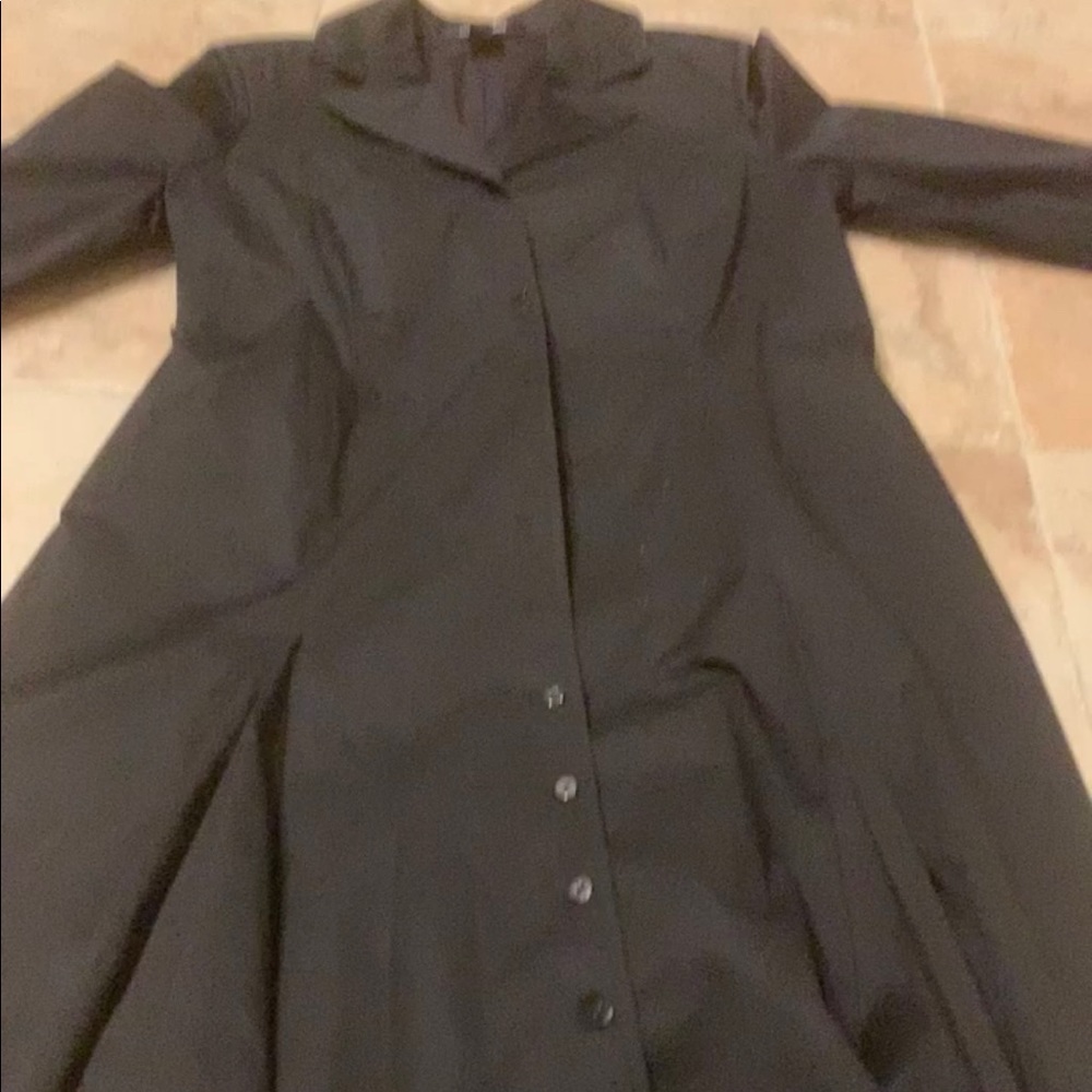Ellen Tracy sz 12 Heavy Cotton lined black dress. 43” L 19.5”across. Bottom kick - Picture 5 of 11